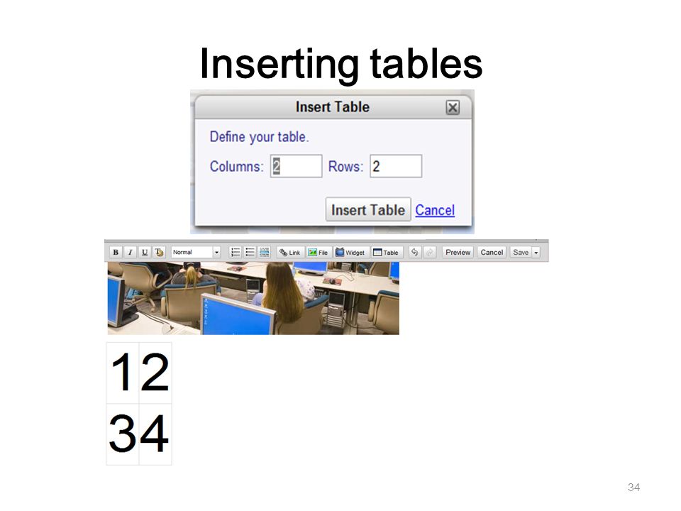 Inserting tables 34