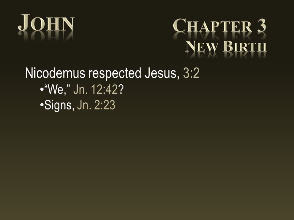 Nicodemus respected Jesus, 3:2 We, Jn. 12:42 Signs, Jn. 2:23