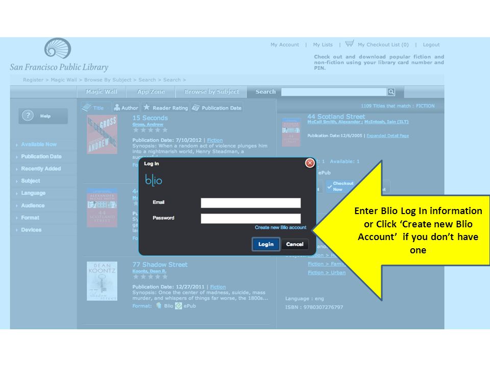 Enter Blio Log In information or Click ‘Create new Blio Account’ if you don’t have one