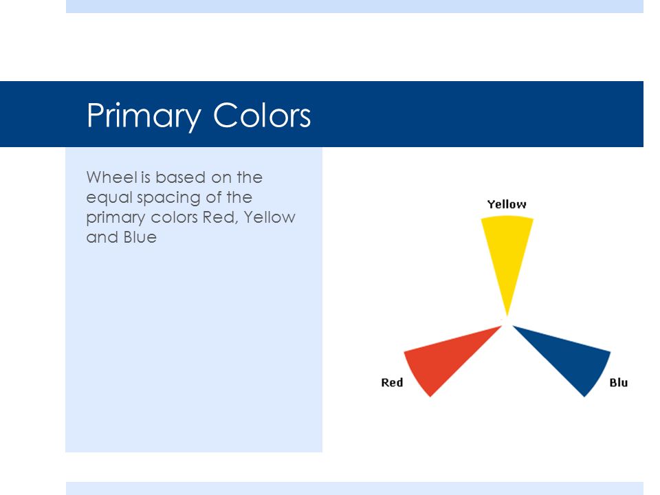 Primary Colors Wheel is based on the equal spacing of the primary colors Red, Yellow and Blue