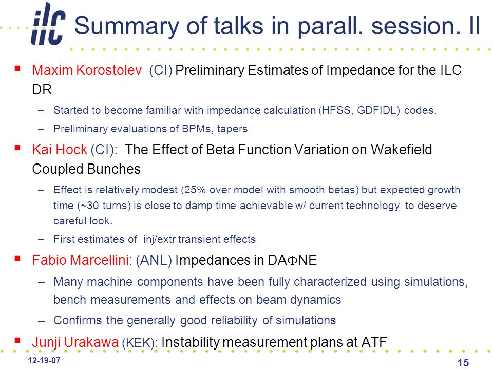 Summary of talks in parall. session.