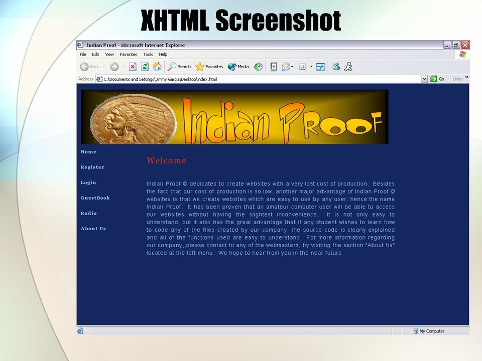XHTML Screenshot