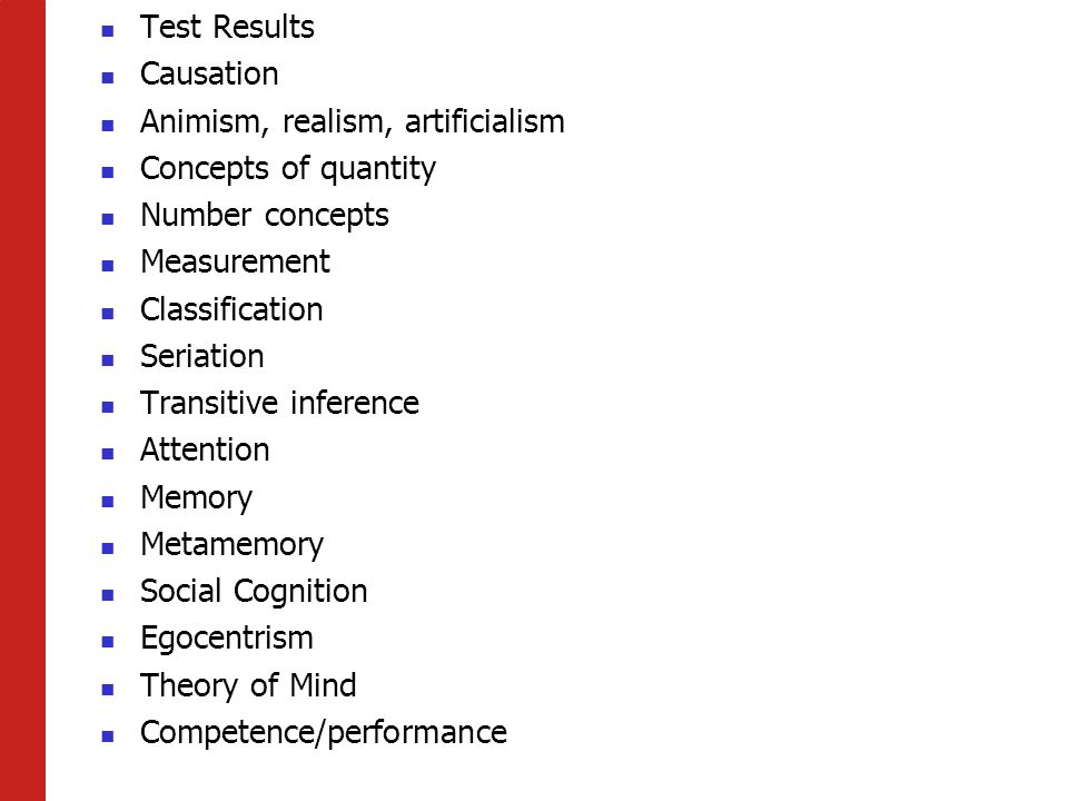 Test Results Causation Animism Realism Artificialism Concepts Of