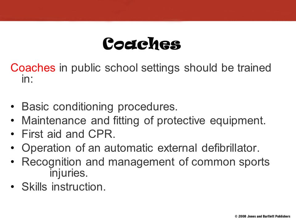 Key Team Members Coaches - prevention - first responder (initial decisions) Team Physicians- MD - Agrees to provide at least limited medical coverage to a particular sports program or institution -Commit to necessary time -appropriate knowledge base of sport NATABOC -Certified Athletic Trainer