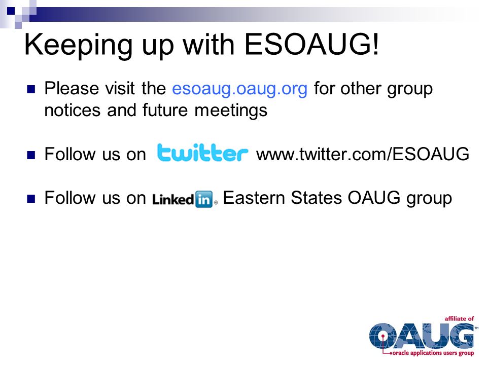 Keeping up with ESOAUG.