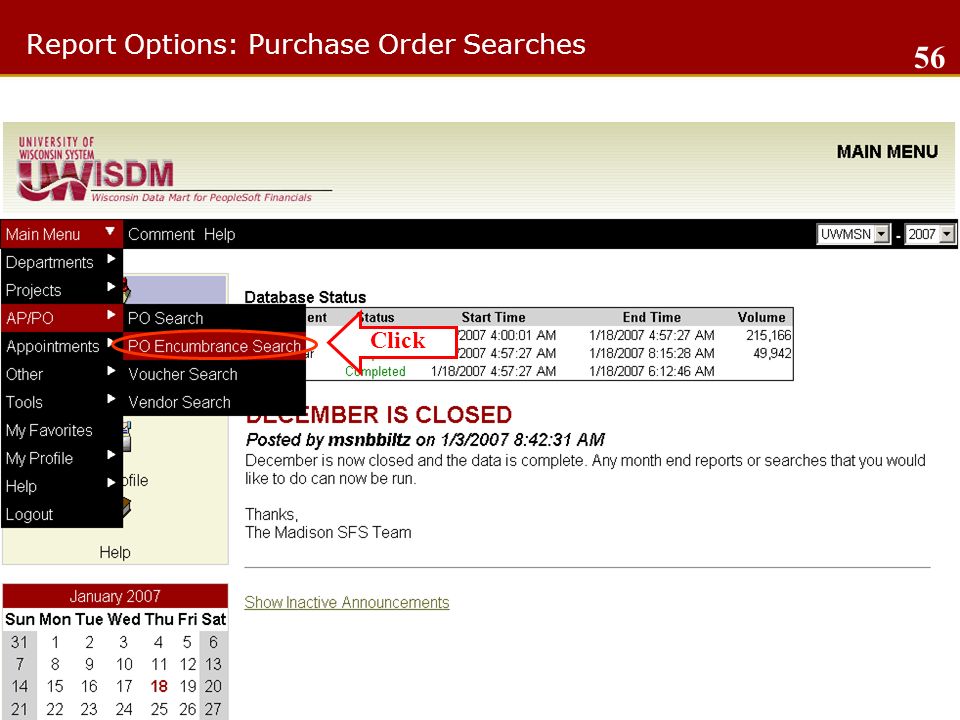 Report Options: Purchase Order Searches 56 Click