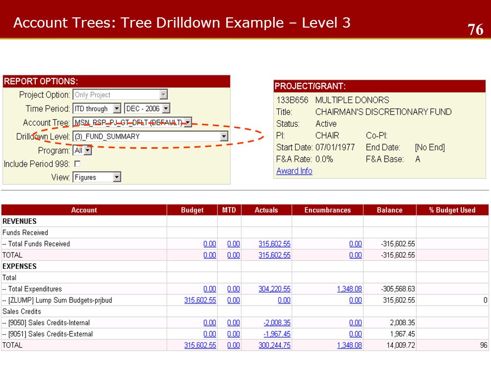 Account Trees: Tree Drilldown Example – Level 3 76