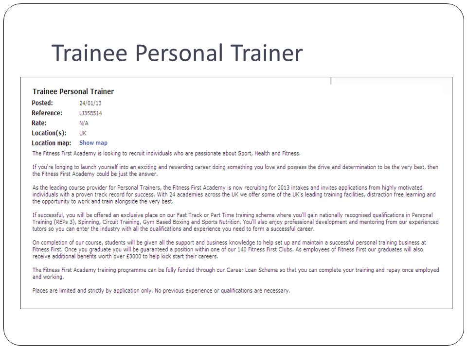 Trainee Personal Trainer