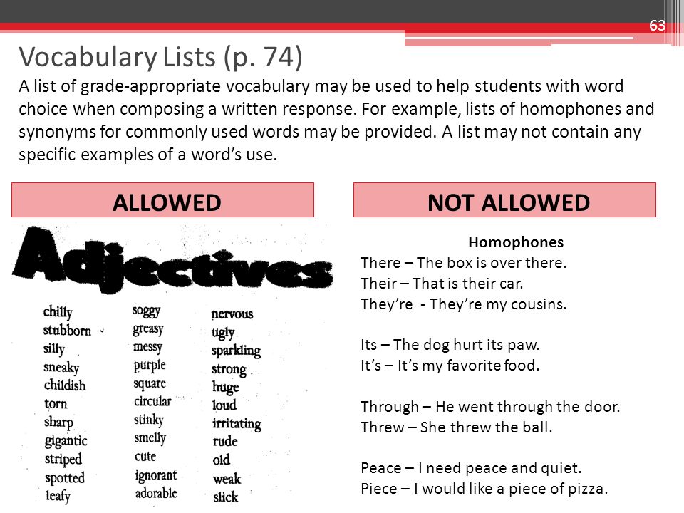 ALLOWEDNOT ALLOWED Vocabulary Lists (p.