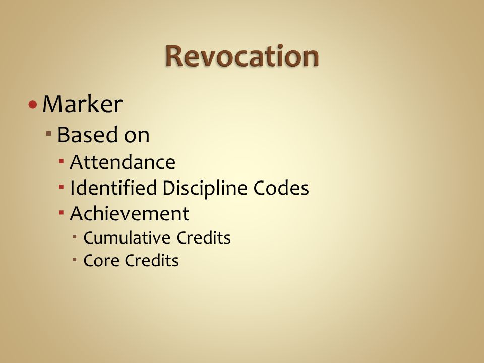 Marker  Based on  Attendance  Identified Discipline Codes  Achievement  Cumulative Credits  Core Credits