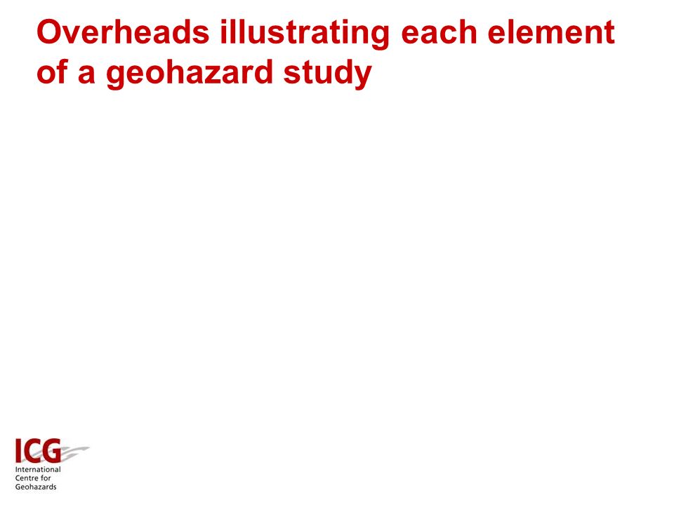 Overheads illustrating each element of a geohazard study
