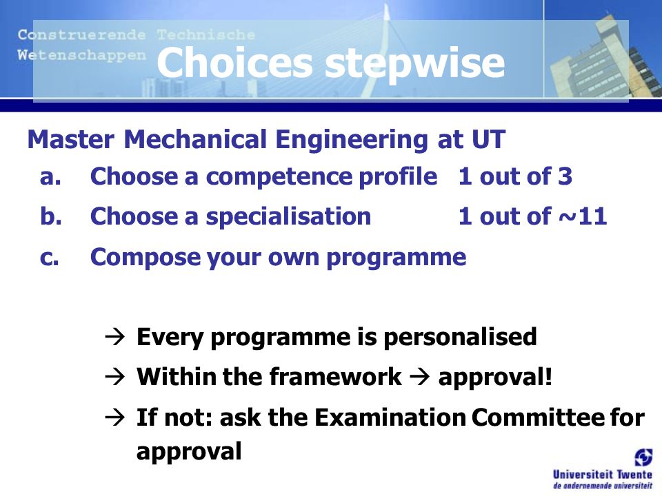Geweldig Typisch Roman Master information Mechanical Engineering Today: overview of structure of  master programme competence profiles Next month: information about  specialisations. - ppt download