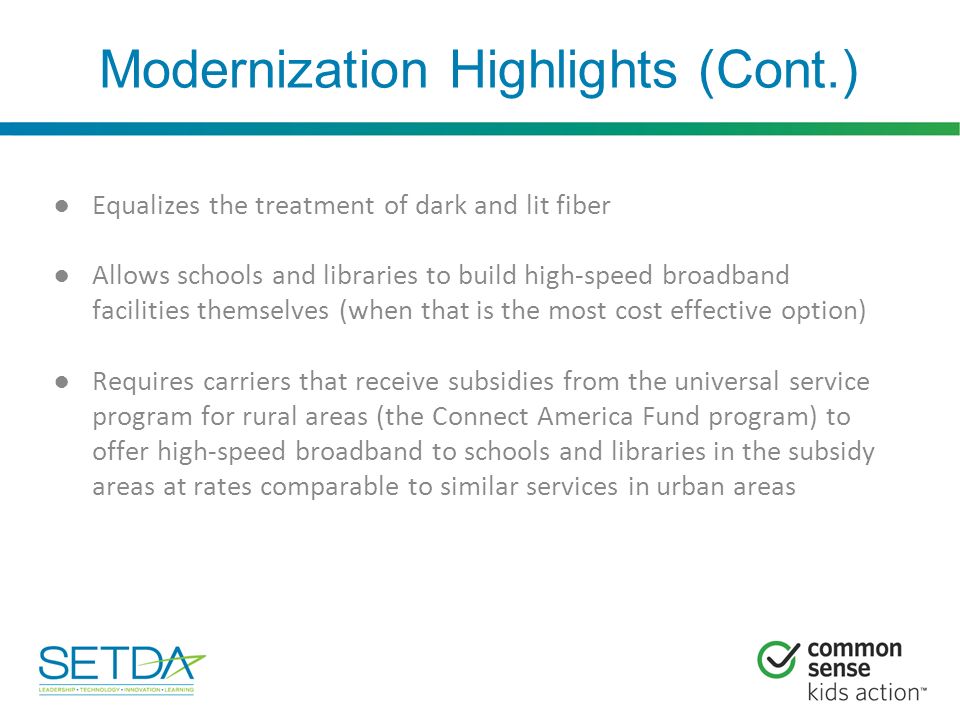The E-rate Opportunity Supplemental Slides. 1.New Connectivity Targets  2.Category One vs. Category Two 3.Modernization Highlights 4.Lit v. Dark  Fiber. - ppt download