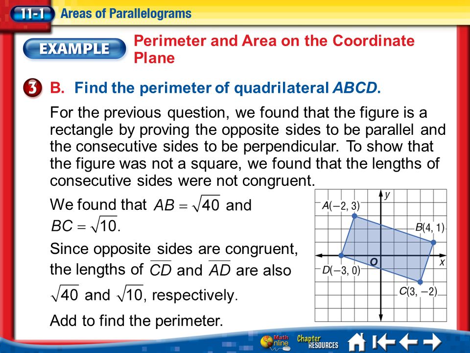 Lesson 1 Ex3 B. Find the perimeter of quadrilateral ABCD.