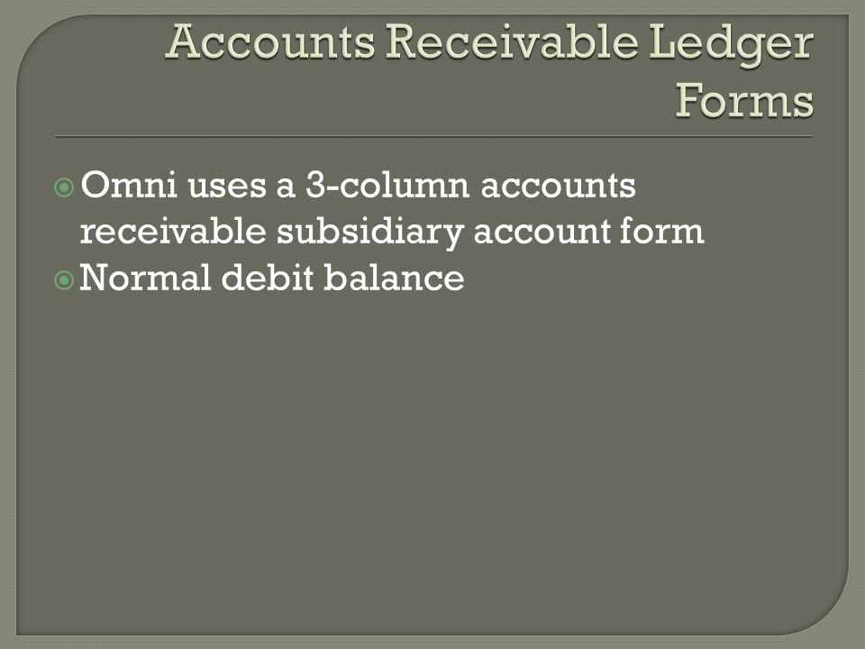  Omni uses a 3-column accounts receivable subsidiary account form  Normal debit balance