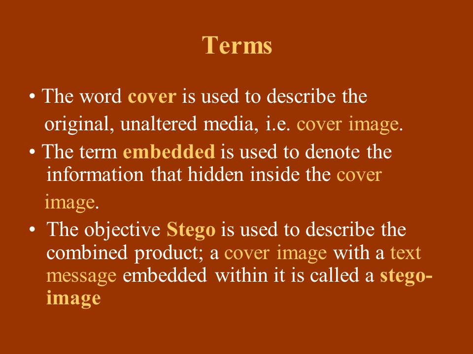 Terms The word cover is used to describe the original, unaltered media, i.e.