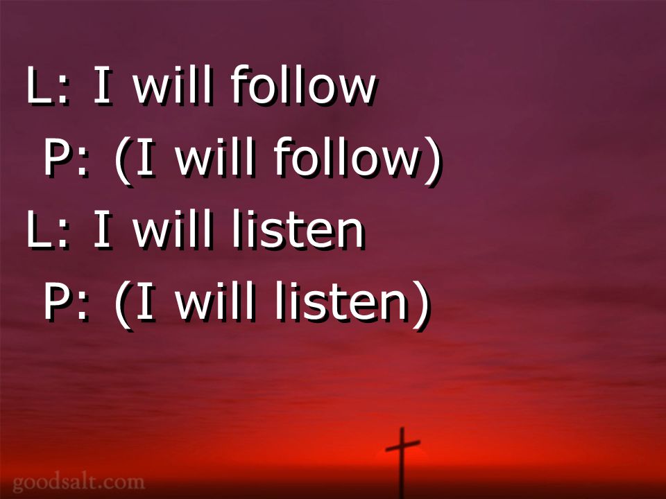 L: I will follow P: (I will follow) L: I will listen P: (I will listen) L: I will follow P: (I will follow) L: I will listen P: (I will listen)