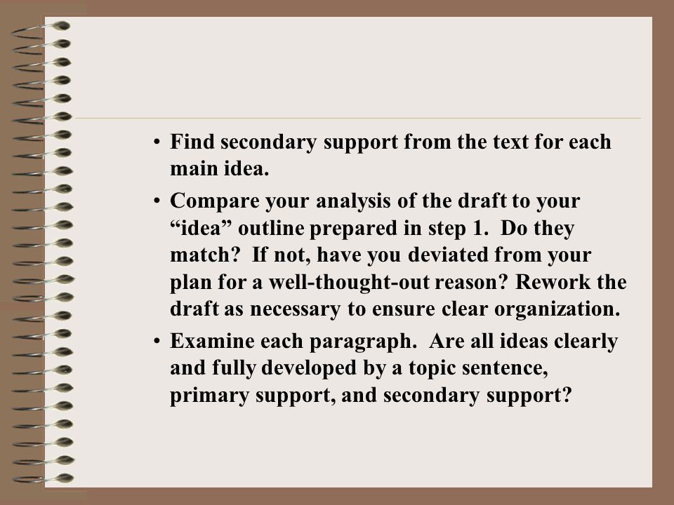 Find secondary support from the text for each main idea.