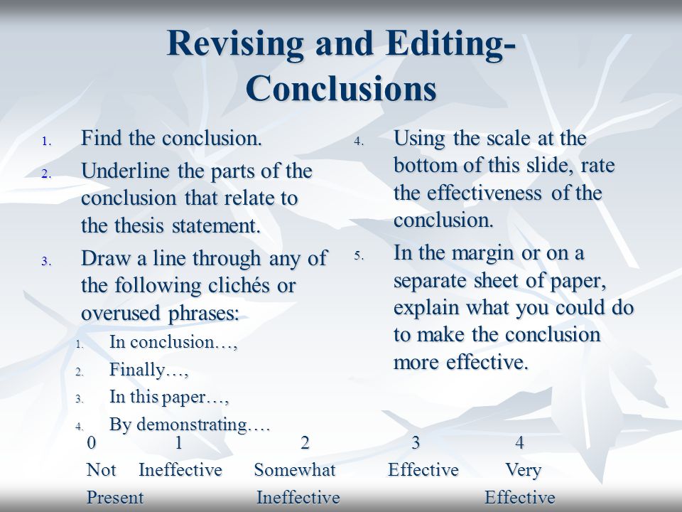 Revising and Editing- Conclusions 1. Find the conclusion.