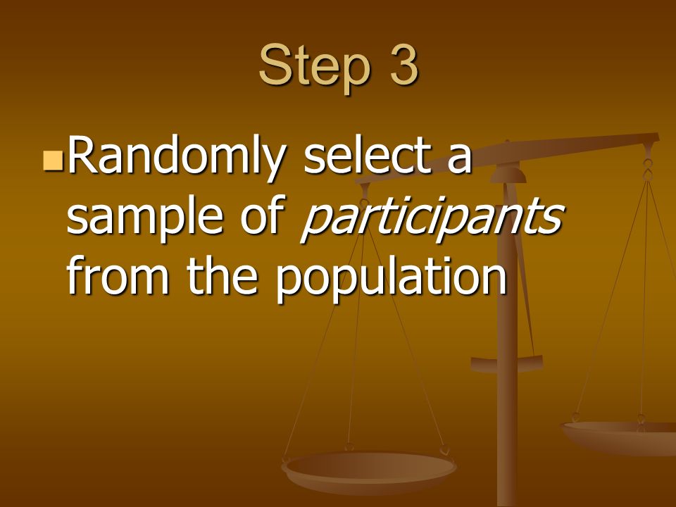 Step 3 Randomly select a sample of participants from the population Randomly select a sample of participants from the population
