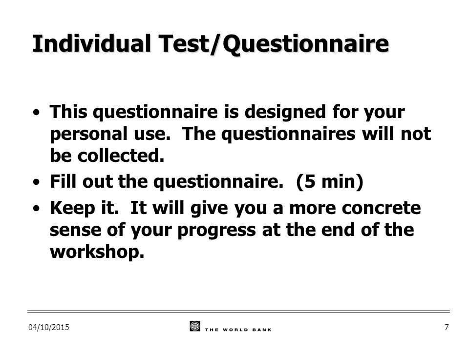 04/10/20157 Individual Test/Questionnaire This questionnaire is designed for your personal use.