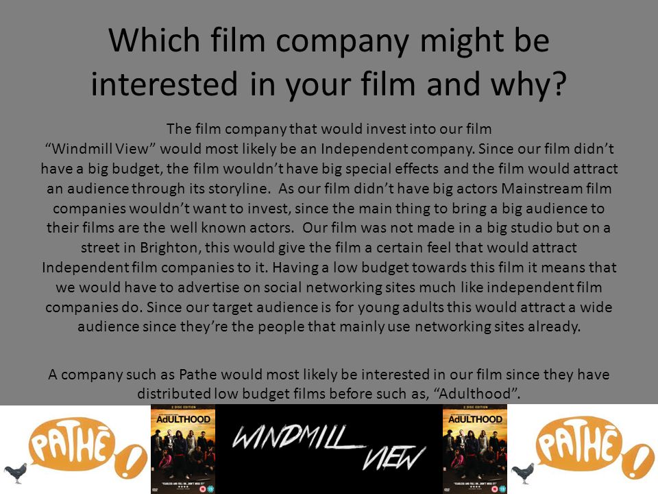 Which film company might be interested in your film and why.
