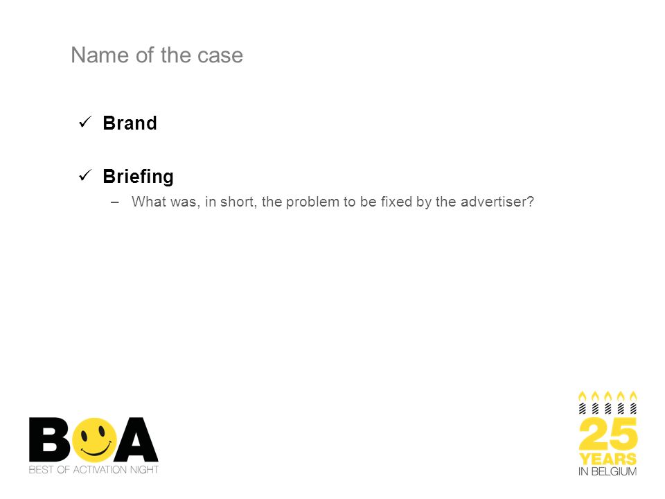 Brand Briefing –What was, in short, the problem to be fixed by the advertiser
