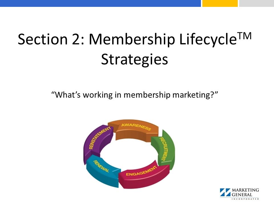 Section 2: Membership Lifecycle TM Strategies What’s working in membership marketing