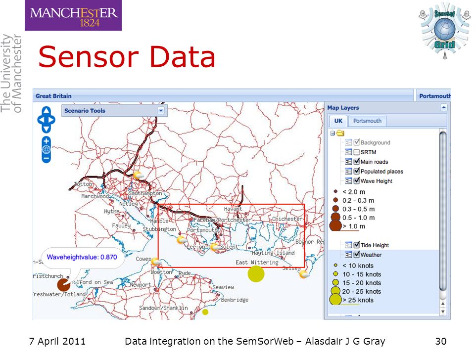 Sensor Data 7 April 2011Data integration on the SemSorWeb – Alasdair J G Gray30