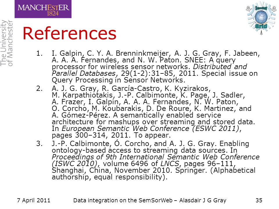References 1.I. Galpin, C. Y. A. Brenninkmeijer, A.