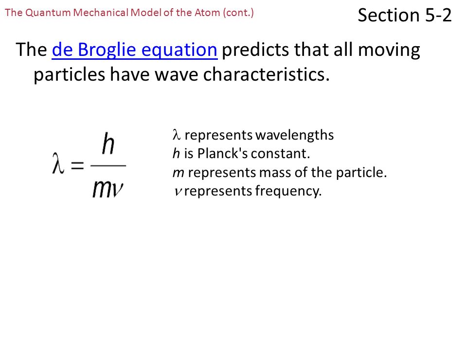 Section 5-2 The Quantum Mechanical Model of the Atom (cont.) The figure illustrates that electrons orbit the nucleus only in whole-number wavelengths.