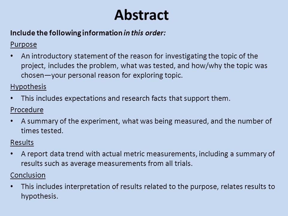 abstract outline for science fair