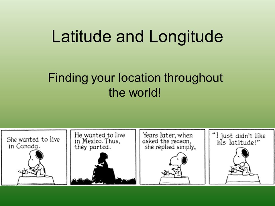 Latitude and Longitude Finding your location throughout the world!