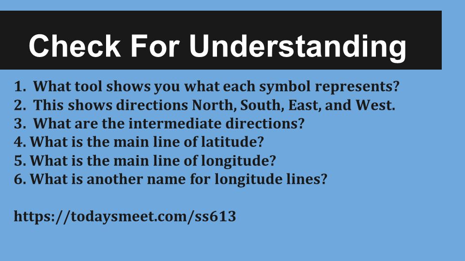 Check For Understanding 1. What tool shows you what each symbol represents.