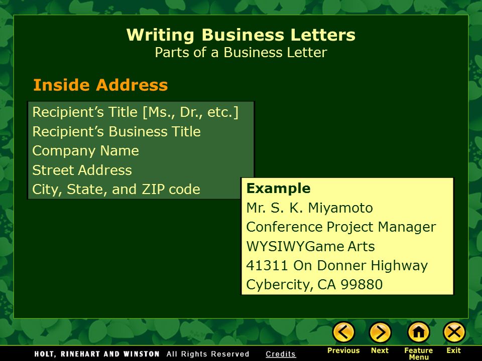 Writing Business Letters Elements Of A Business Letter Parts Of A