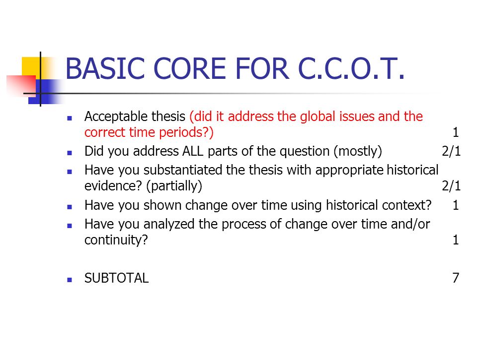 BASIC CORE FOR C.C.O.T.