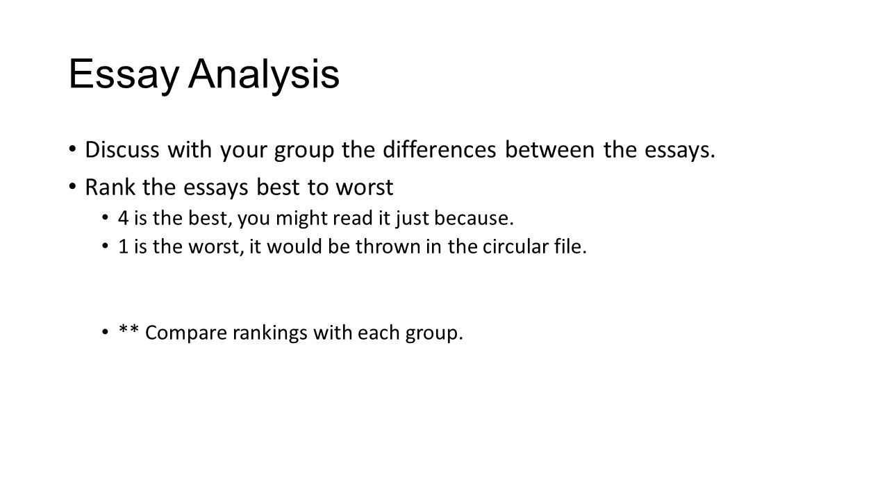 Essay Analysis Discuss with your group the differences between the essays.