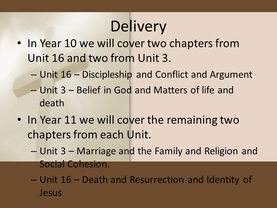 Delivery In Year 10 we will cover two chapters from Unit 16 and two from Unit 3.