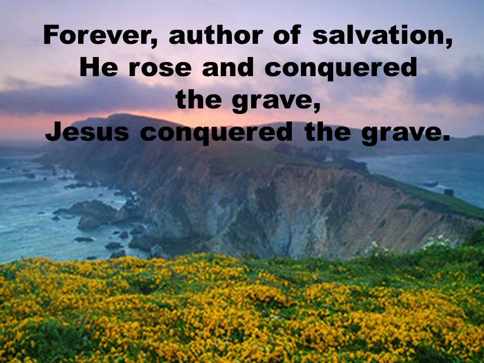 Forever, author of salvation, He rose and conquered the grave, Jesus conquered the grave.