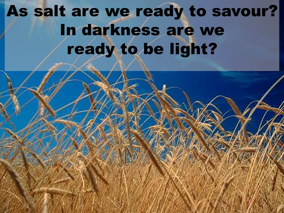 As salt are we ready to savour In darkness are we ready to be light