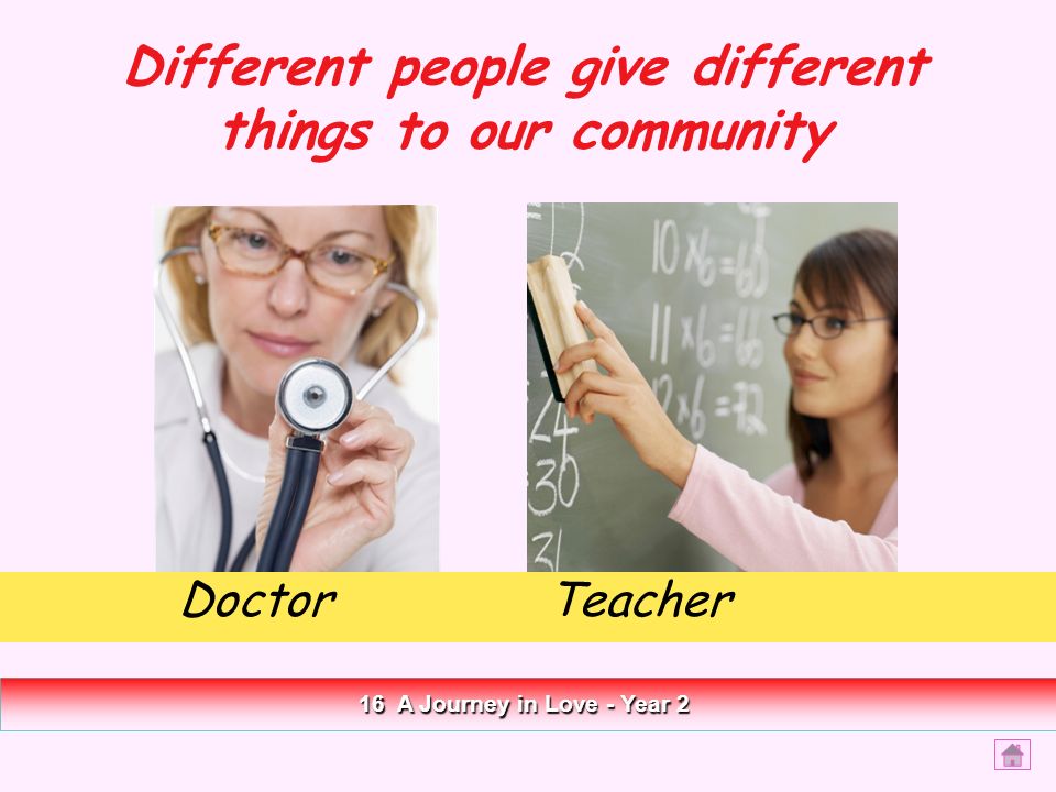 Different people give different things to our community Teacher Doctor 16 A Journey in Love - Year 2