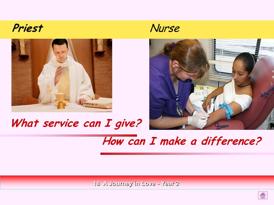 What service can I give How can I make a difference 18 A Journey in Love - Year 2 PriestNurse