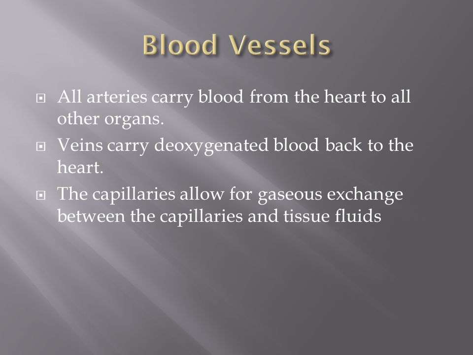  All arteries carry blood from the heart to all other organs.
