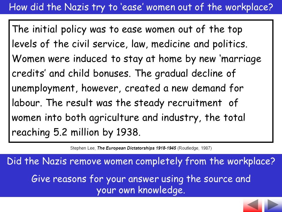 The initial policy was to ease women out of the top levels of the civil service, law, medicine and politics.