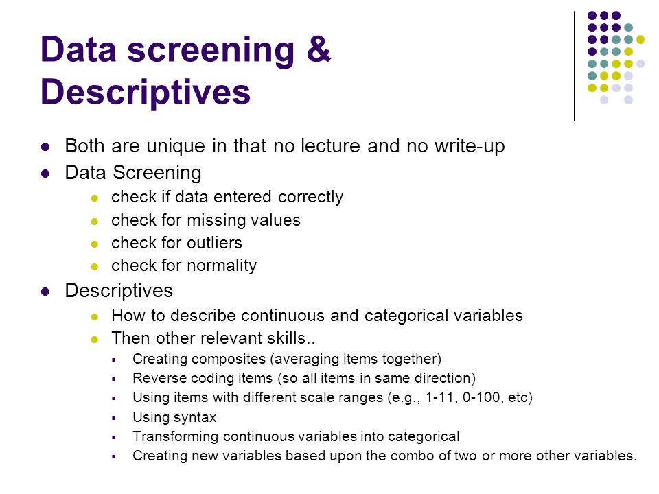Data Screening & Descriptives. Typical class… Lecture (Theory) - ppt  download