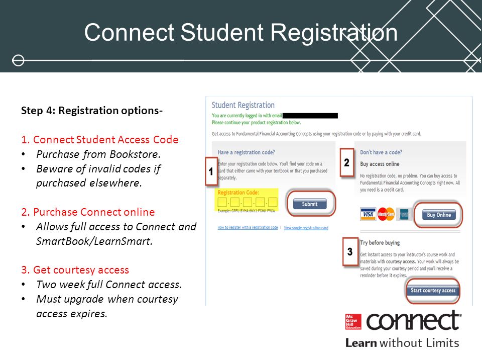 Connect Student Registration Step 4: Registration options- 1.