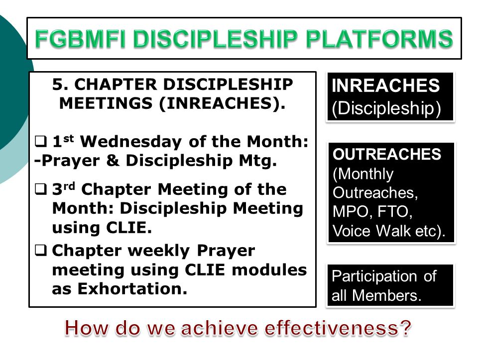 5. CHAPTER DISCIPLESHIP MEETINGS (INREACHES).