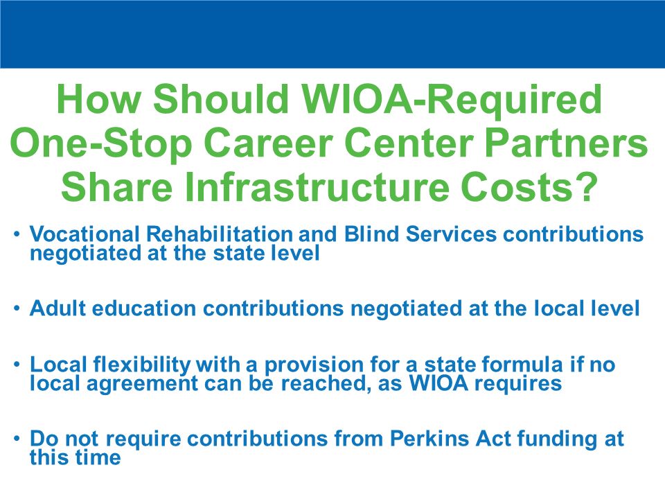 How Should WIOA-Required One-Stop Career Center Partners Share Infrastructure Costs.