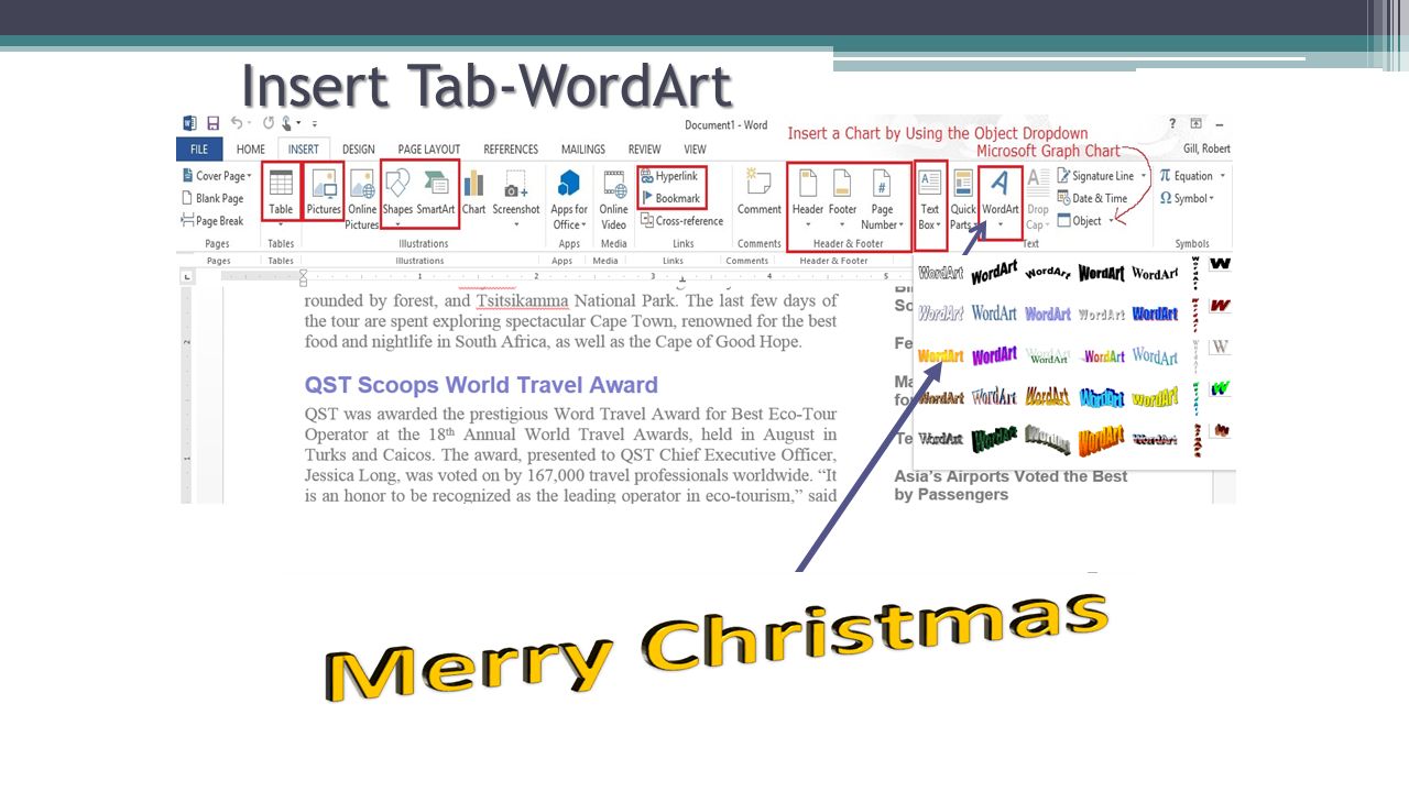 Insert Tab-WordArt Word Art Choices