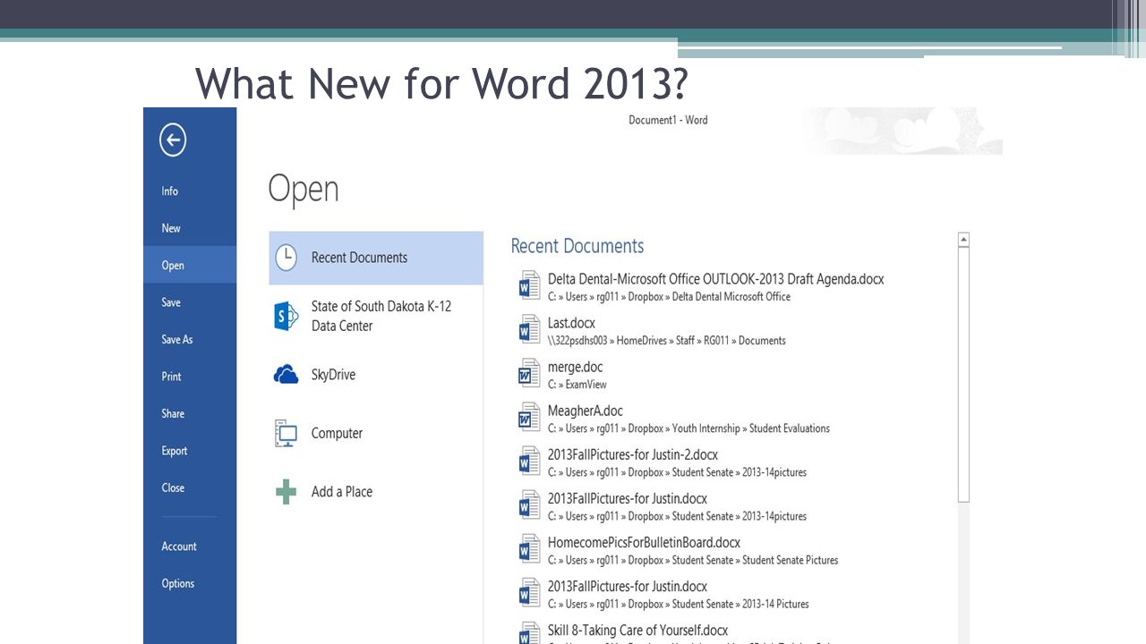 What New for Word 2013.